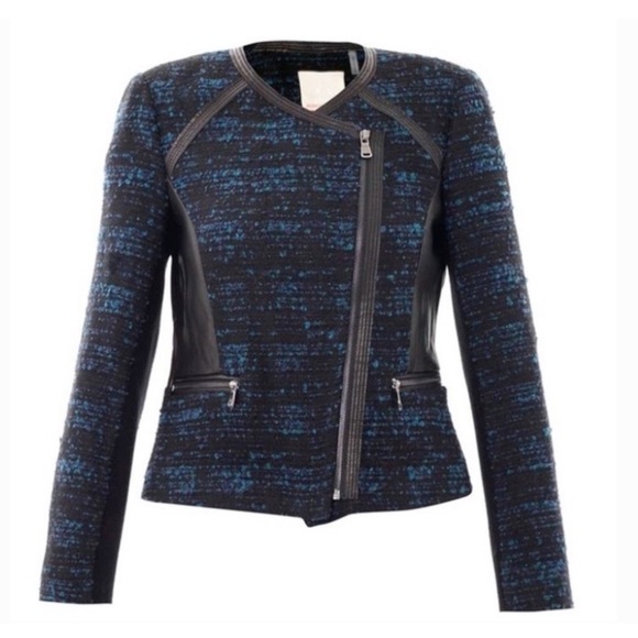 Rebecca Taylor Leather Trim Tweed Moto Jacket